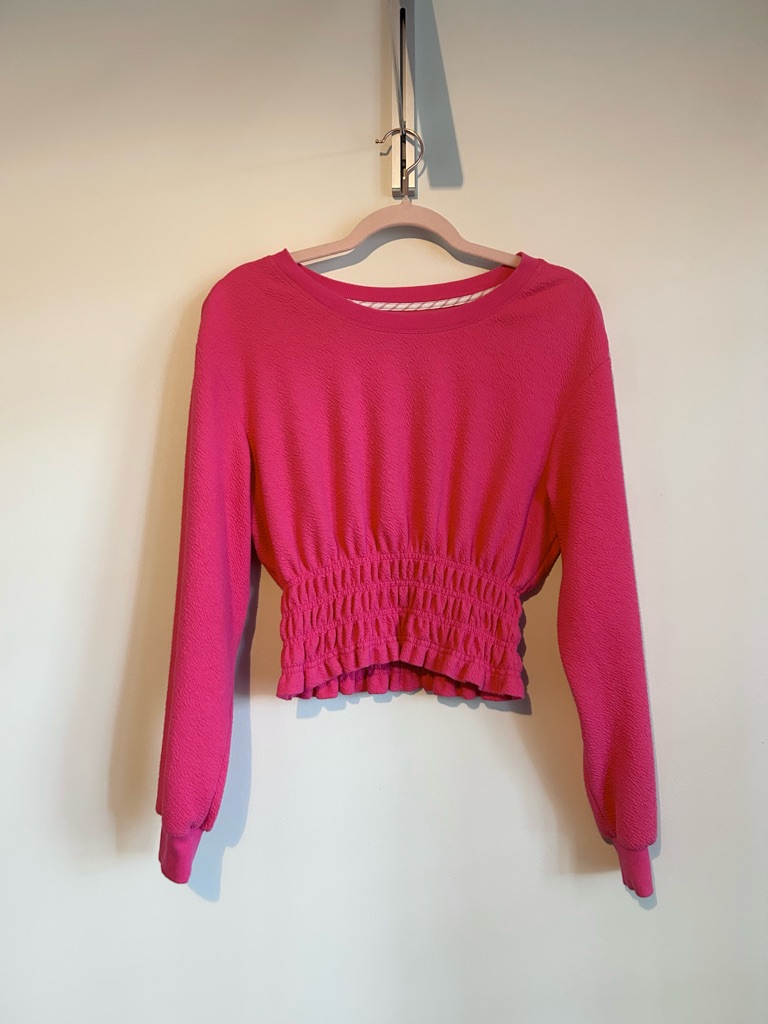 Anthropologie Maeve Vibrant Hot Pink Crewneck Top With Long Sleeves, Size Xs